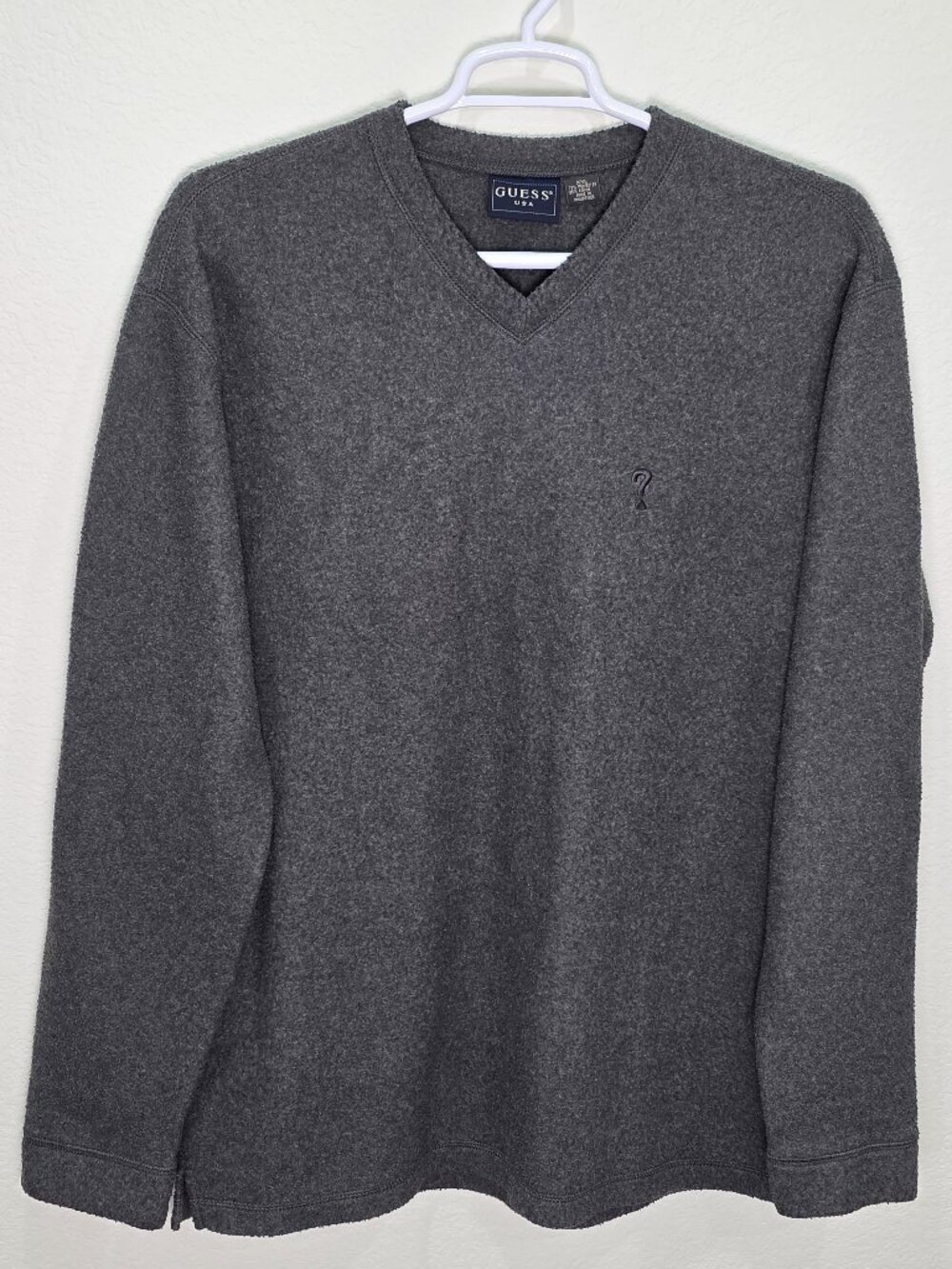 Vtg Guess USA Charcoal Gray V-Neck Fleece Pullover Shirt XXL